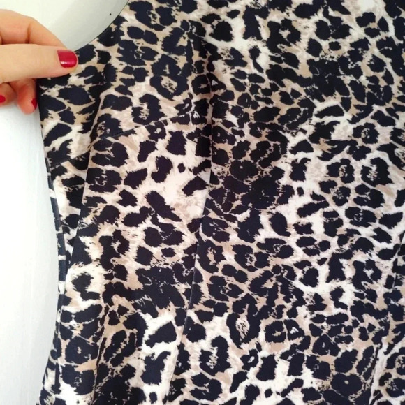CLEARANCE Saks Fifth Avenue Dress Leopard Print Animal Sleeveless High Collar - Picture 4 of 16